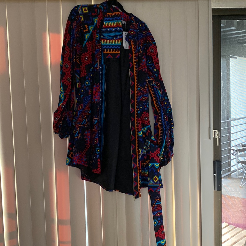 New with tag! Ace Kouture African Print Dress! Gold zip with belt and mask!